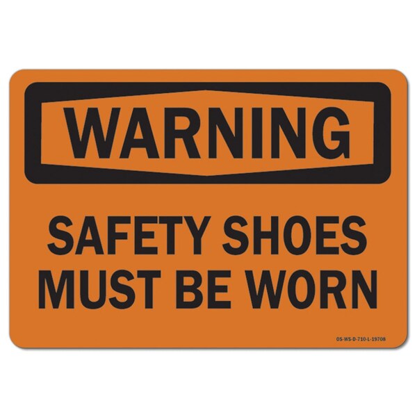Signmission OSHA Warning Decal, Safety Shoes Must Be Worn, 7in X 5in Decal, 7" W, 5" H, Landscape OS-WS-D-57-L-19708 - main